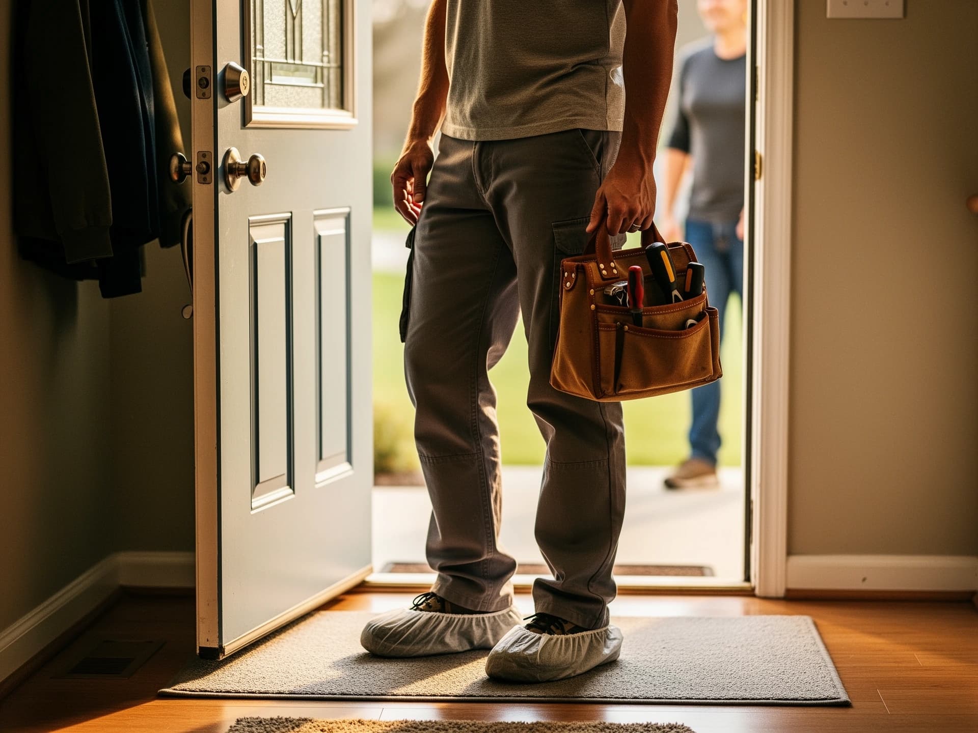 Respectful in-home plumbing service with protective shoe covers