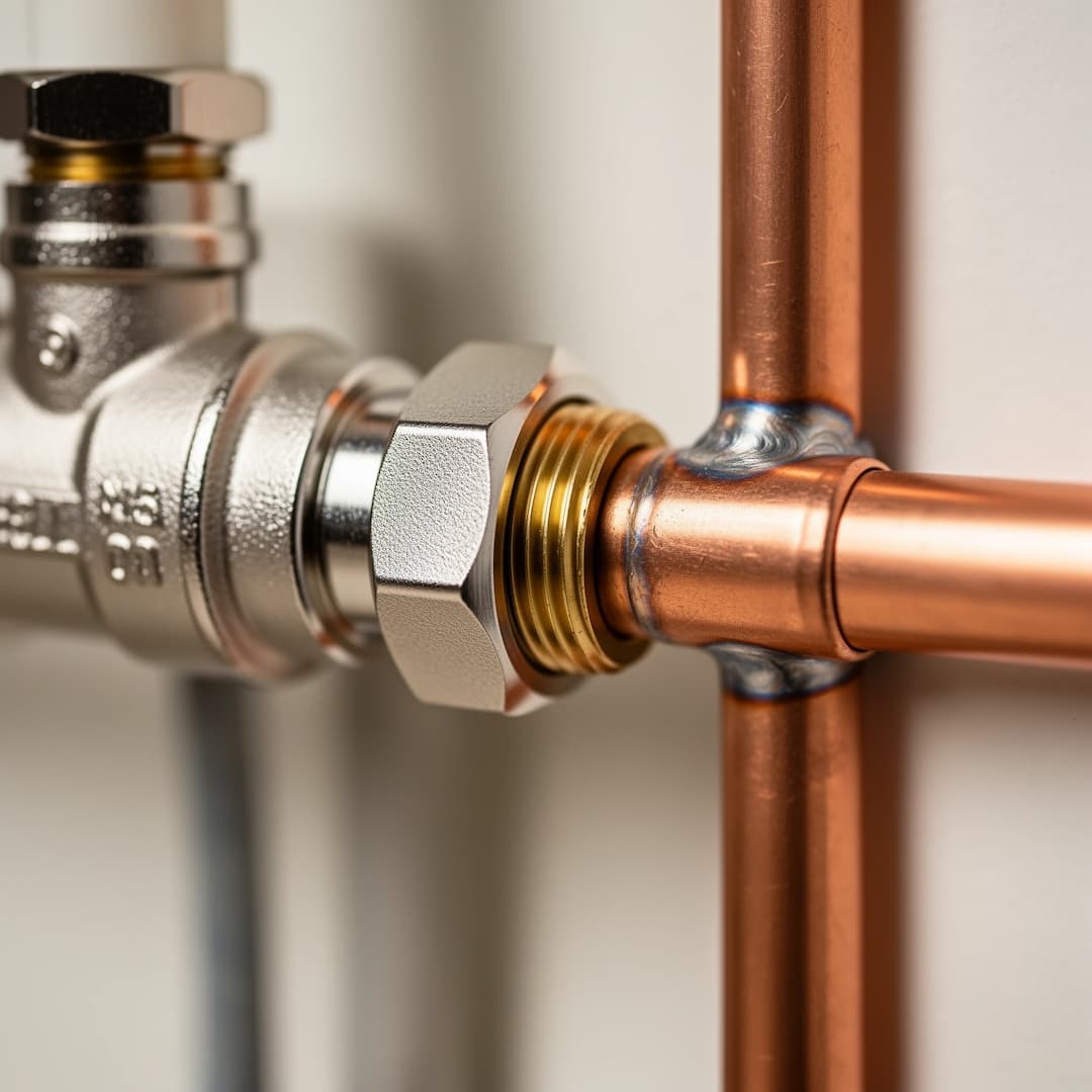 Clean plumbing repair detail with neat fittings and connections