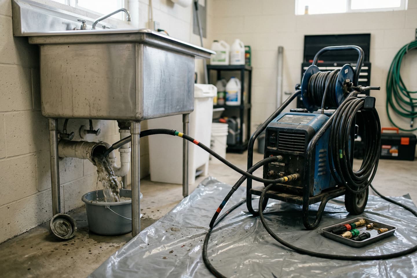 Hydro jetting for kitchen and branch drain lines in Vista, CA: deep cleaning to remove grease buildup.