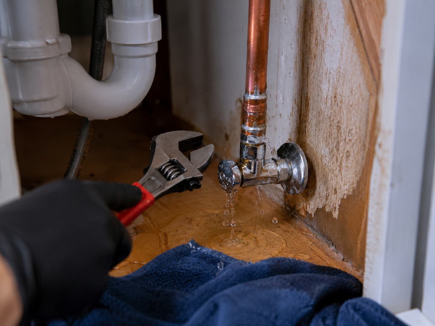 Emergency plumber repairing an active leak in Vista CA