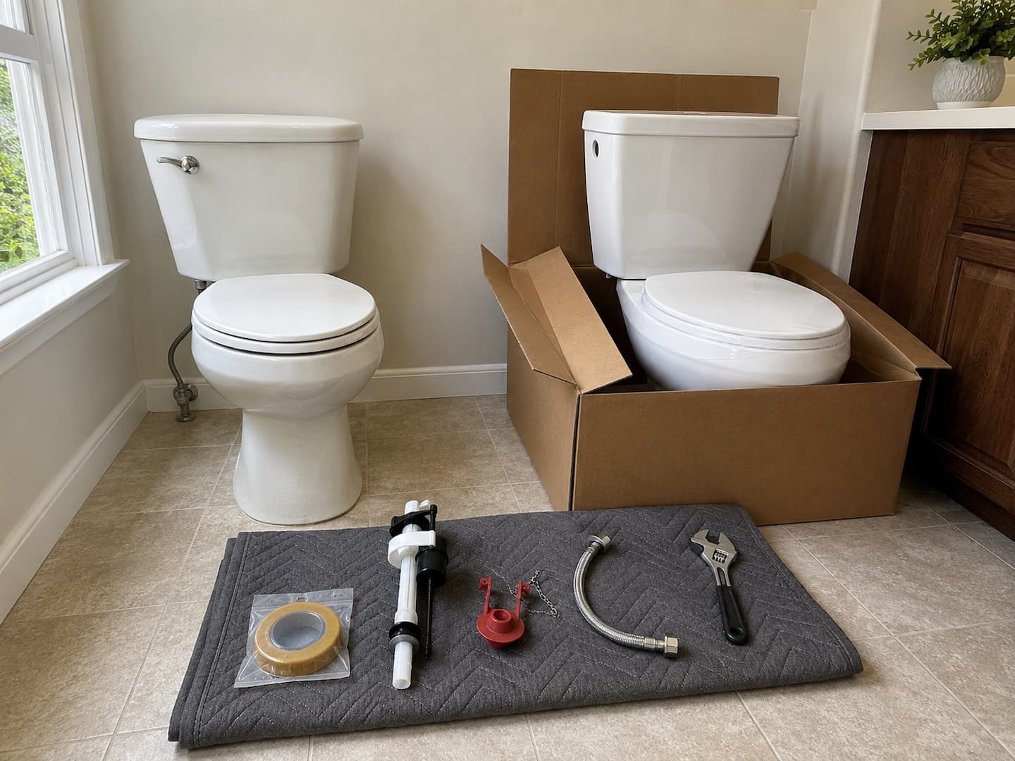 Plumber evaluating whether a residential toilet should be repaired or replaced