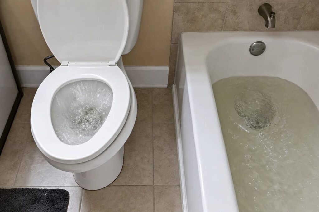 Water Coming Up Through the Bathtub Drain When the Toilet Flushes